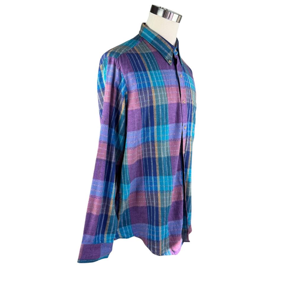 Bay Area Traders Men's L Plaid Flannel Shirt, Multicolor Button Down 100% Cotton - Picture 4 of 7